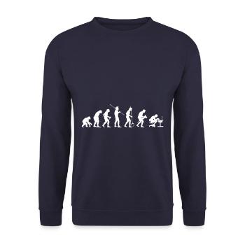 Funny Human Evolution Computer Technology - Unisex Pullover - Navy - Vorne - Alina (178cm) & Michal (187cm)