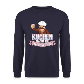 Kuchen macht die Welt besser Geschenk - Unisex Pullover - Navy - Vorne - Alina (178cm) & Michal (187cm)