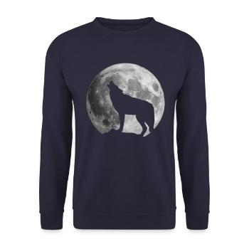 Full Moon Wolf - Unisex Sweatshirt - navy - Front - Alina (178cm) & Michal (187cm)