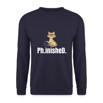 Finished Ph.D. Gift - Unisex Sweatshirt - navy - Front - Alina (178cm) & Michal (187cm)