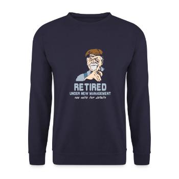 Retired Under New Management Wife Gift - Unisex Sweatshirt - navy - Front - Alina (178cm) & Michal (187cm)