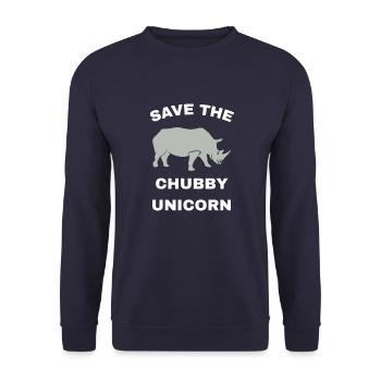 Speichern Sie das mollige Einhorn - Unisex Pullover - Navy - Vorne - Alina (178cm) & Michal (187cm)