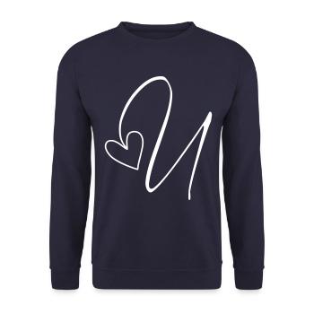 Buchstabe U Buchstabe-U Kalligrafie - Unisex Pullover - Navy - Vorne - Alina (178cm) & Michal (187cm)