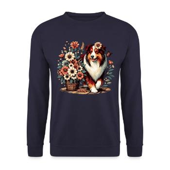 Berger australien Cottage Core Flowers rouge tri - Sweat-shirt Unisexe - marine - Devant - Alina (178cm) & Michal (187cm)