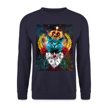 01 Blue Cat King Katze Queen Rosen - Unisex Pullover - Navy - Vorne - Alina (178cm) & Michal (187cm)