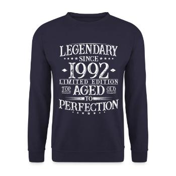 Légendaire cadeau d’anniversaire vintage 1992 - Sweat-shirt Unisexe - marine - Devant - Alina (178cm) & Michal (187cm)