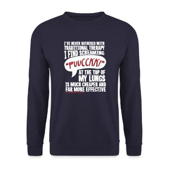 Screaming Fuck Is My Therapy - Unisex Sweatshirt - navy - Front - Alina (178cm) & Michal (187cm)