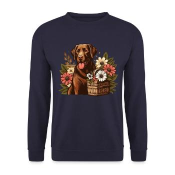 brauner Labrador Retriever Cottage Core Blumen - Unisex Pullover - Navy - Vorne - Alina (178cm) & Michal (187cm)