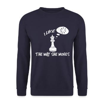 Ich mag die Art, wie sie Geschenke bewegt - Unisex Pullover - Navy - Vorne - Alina (178cm) & Michal (187cm)