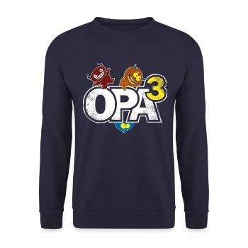 Paparmotiv > Opa hoch drei Opa³ > Opa des Jahres - Unisex Pullover - Navy - Vorne - Alina (178cm) & Michal (187cm)