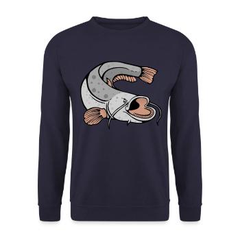Waller, Catfish, Catfish - Anglershirt Illustration - Unisex Sweatshirt - navy - Front - Alina (178cm) & Michal (187cm)
