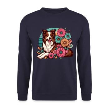 Border Collie Retro Pastel Floral Red Brown - Unisex Sweatshirt - navy - Front - Alina (178cm) & Michal (187cm)