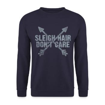 Lustiges Weihnachtsschlitten-Haar interessieren sich nicht Geschenk-Idee - Unisex Pullover - Navy - Vorne - Alina (178cm) & Michal (187cm)