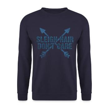 Lustiges Weihnachtsschlitten-Haar interessieren sich nicht Geschenk-Idee - Unisex Pullover - Navy - Vorne - Alina (178cm) & Michal (187cm)