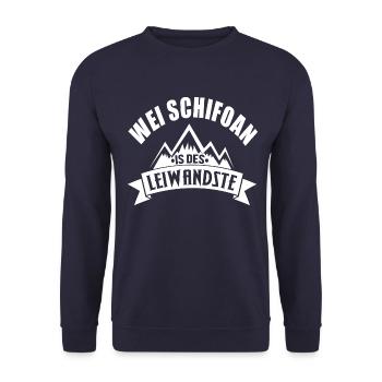 Wei Schifoan is des Leiwandste - Unisex Pullover - Navy - Vorne - Alina (178cm) & Michal (187cm)