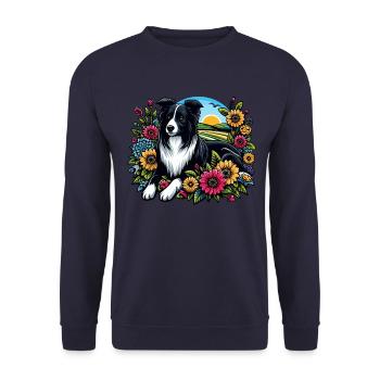Border Collie Cottage Core Flowers - Unisex Sweatshirt - navy - Front - Alina (178cm) & Michal (187cm)