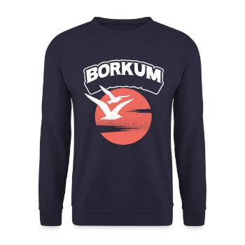 Borkum Möwe Sonne Insel Shirt - Unisex Pullover - Navy - Vorne - Alina (178cm) & Michal (187cm)