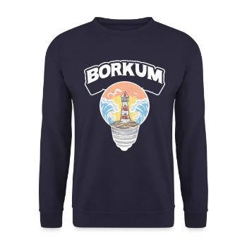 Borkum Glühbirne Leuchtturm Insel Shirt - Unisex Pullover - Navy - Vorne - Alina (178cm) & Michal (187cm)