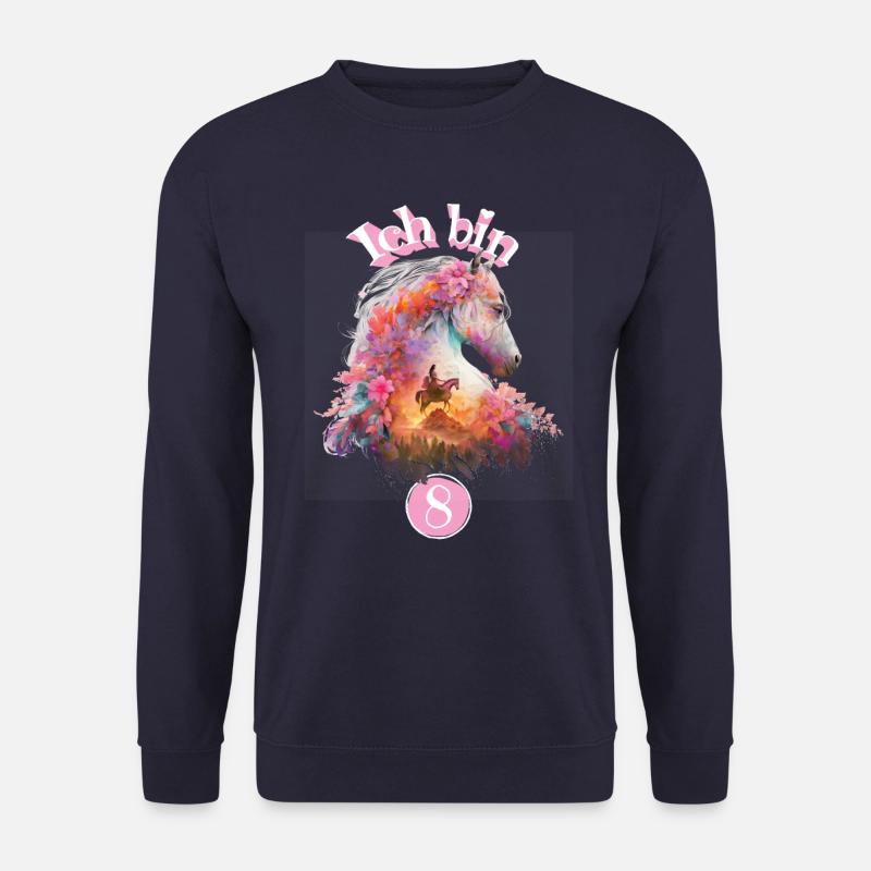 8. Geburtstag Pferd Blumen Geschenk für Mädchen - Unisex Pullover - Navy
