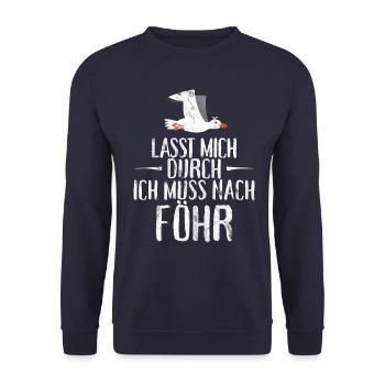 Lasst mich durch nach Föhr Möwe Sonne Strand Meer - Unisex Pullover - Navy - Vorne - Alina (178cm) & Michal (187cm)