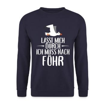Lasst mich durch nach Föhr Möwe Sonne Strand Meer - Unisex Pullover - Navy - Vorne - Alina (178cm) & Michal (187cm)