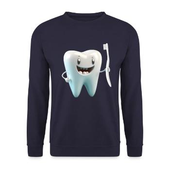 Happy Smiling Molar molar molar with toothbrush - Unisex Sweatshirt - navy - Front - Alina (178cm) & Michal (187cm)
