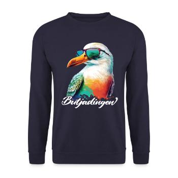 Butjadingen Urlaub coole Möwe mit Sonnenbrille - Unisex Pullover - Navy - Vorne - Alina (178cm) & Michal (187cm)