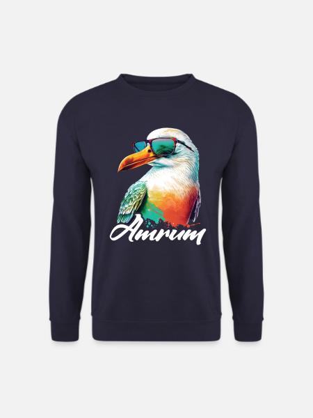 Amrum Urlaub coole bunte Möwe mit Sonnenbrille - Unisex Pullover - Navy