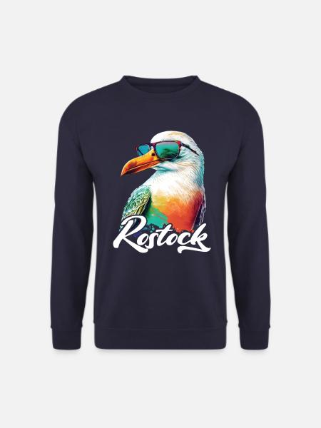 Rostock Urlaub coole bunte Möwe mit Sonnenbrille - Unisex Pullover - Navy