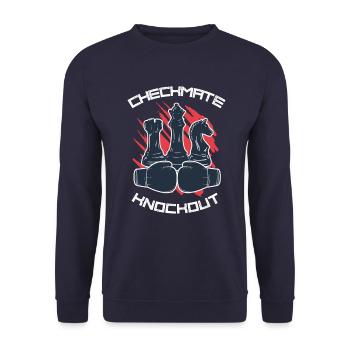 Schach und Boxen Chess Boxing Checkmate Knockout - Unisex Pullover - Navy - Vorne - Alina (178cm) & Michal (187cm)
