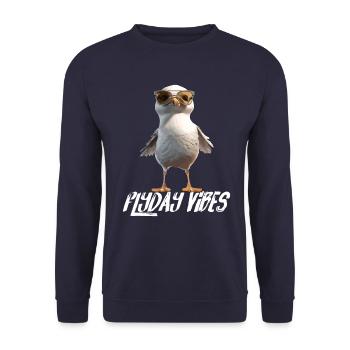 Möwe Flyday Vibes Cool Süß Sommer Urlaub - Unisex Pullover - Navy - Vorne - Alina (178cm) & Michal (187cm)