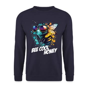 Graffiti Hummel mit Sonnenbrille Bee Cool Honey - Unisex Pullover - Navy - Vorne - Alina (178cm) & Michal (187cm)