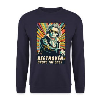 Beethoven Drops the Bass DJ - Unisex Pullover - Navy - Vorne - Alina (178cm) & Michal (187cm)