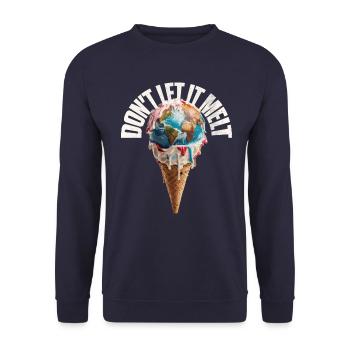 Schmelzende Erde im Eishörnchen Don't let it melt - Unisex Pullover - Navy - Vorne - Alina (178cm) & Michal (187cm)