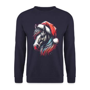 Tête de cheval avec chapeau de père Noël - Sweat-shirt Unisexe - marine - Devant - Alina (178cm) & Michal (187cm)