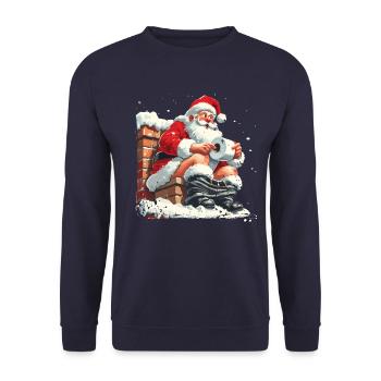 Weihnachtsmann sitzt auf Schornstein Toilette - Unisex Pullover - Navy - Vorne - Alina (178cm) & Michal (187cm)