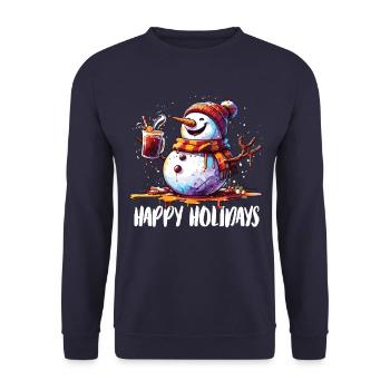 Snowman drinking mulled wine Happy Holidays - Unisex Sweatshirt - navy - Front - Alina (178cm) & Michal (187cm)