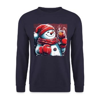 Snowman drinking mulled wine Christmas market - Unisex Sweatshirt - navy - Front - Alina (178cm) & Michal (187cm)