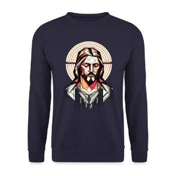 Jesus Vektor Polygon Christus Kopf Religion - Unisex Pullover - Navy - Vorne - Alina (178cm) & Michal (187cm)
