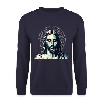 Jesus Vektor Polygon Christus Kopf Religion - Unisex Pullover - Navy - Vorne - Alina (178cm) & Michal (187cm)