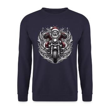 Motorbike Santa Clause Riding home for Christmas - Unisex Pullover - Navy - Vorne - Alina (178cm) & Michal (187cm)