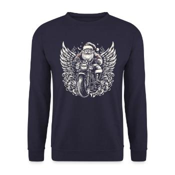 Motorbike Santa Clause Riding home for Christmas - Unisex Pullover - Navy - Vorne - Alina (178cm) & Michal (187cm)