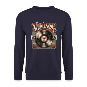 Retro Vinyl Vintage Legend 1977 Geburtstag - Unisex Pullover - Navy - Vorne - Alina (178cm) & Michal (187cm)