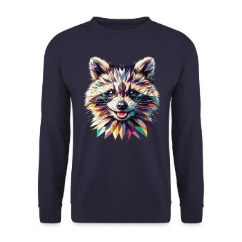 Polygon Waschbär Kunstwerk - Unisex Pullover - Navy - Vorne - Alina (178cm) & Michal (187cm)