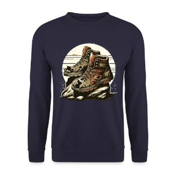Old Hiking Boots Hiking Boots Outdoor Adventure - Unisex Sweatshirt - navy - Front - Alina (178cm) & Michal (187cm)