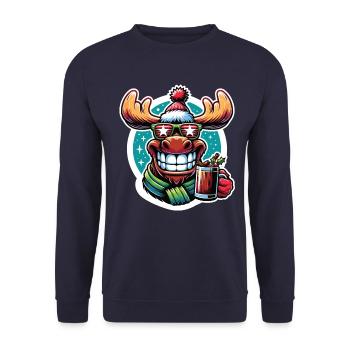 Elch Rentier Weihnachten Glühwein trinken - Unisex Pullover - Navy - Vorne - Alina (178cm) & Michal (187cm)