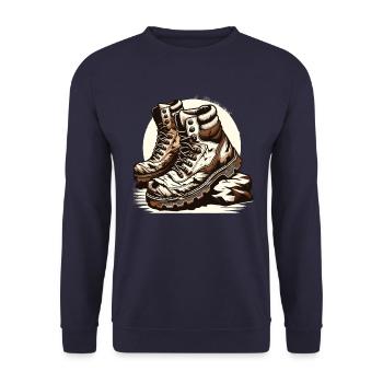 Old Hiking Boots Hiking Boots Outdoor Adventure - Unisex Sweatshirt - navy - Front - Alina (178cm) & Michal (187cm)