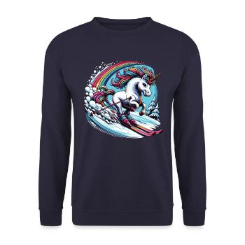 Ski Einhorn Ski Unicorn Arc-en-ciel Winter Magic - Sweat-shirt Unisexe - marine - Devant - Alina (178cm) & Michal (187cm)