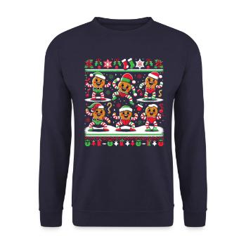 Pain d’épice dansant elfique laid pull de Noël - Sweat-shirt Unisexe - marine - Devant - Alina (178cm) & Michal (187cm)