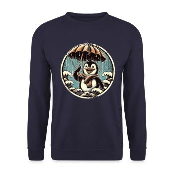 Cheerful penguin in the rain with umbrella - Unisex Sweatshirt - navy - Front - Alina (178cm) & Michal (187cm)